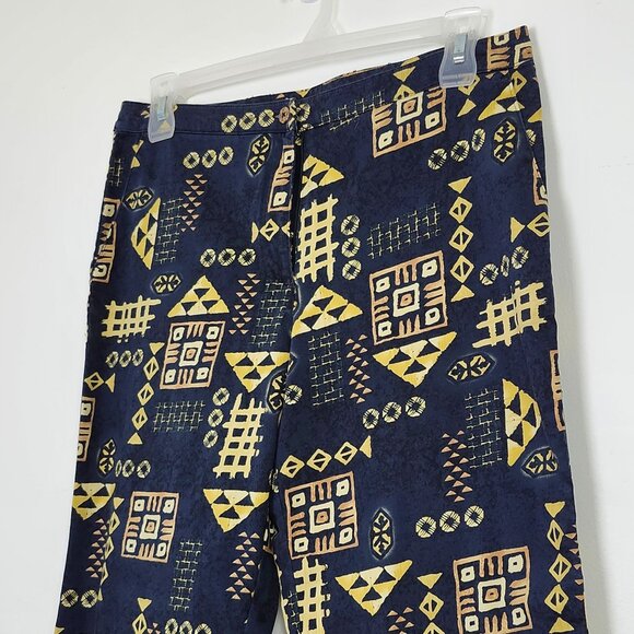 Vtg 90s Banana Bay Resort Wear Capri Pant Geometric Print 4 Pockets Navy Yellow - Picture 11 of 16